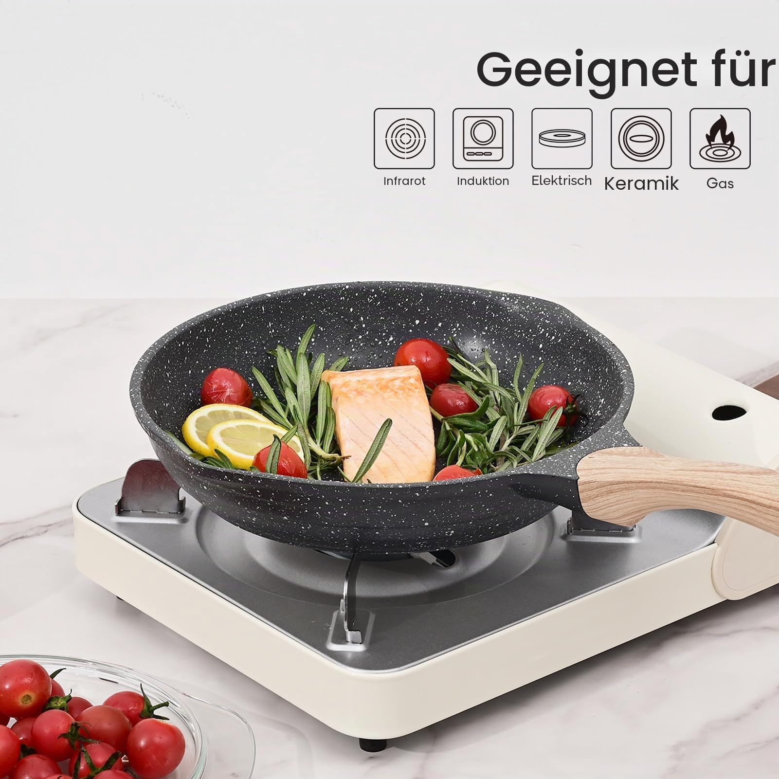 JEETEE Pfannenset 3 Teiliges, Bratpfanne set 20cm 24cm 28cm, Induktion Geeignet,Aus Geschmiedetem Aluminium mit Antihaftbeschichtung, für alle Herdarten,PFOA-frei(Grau)