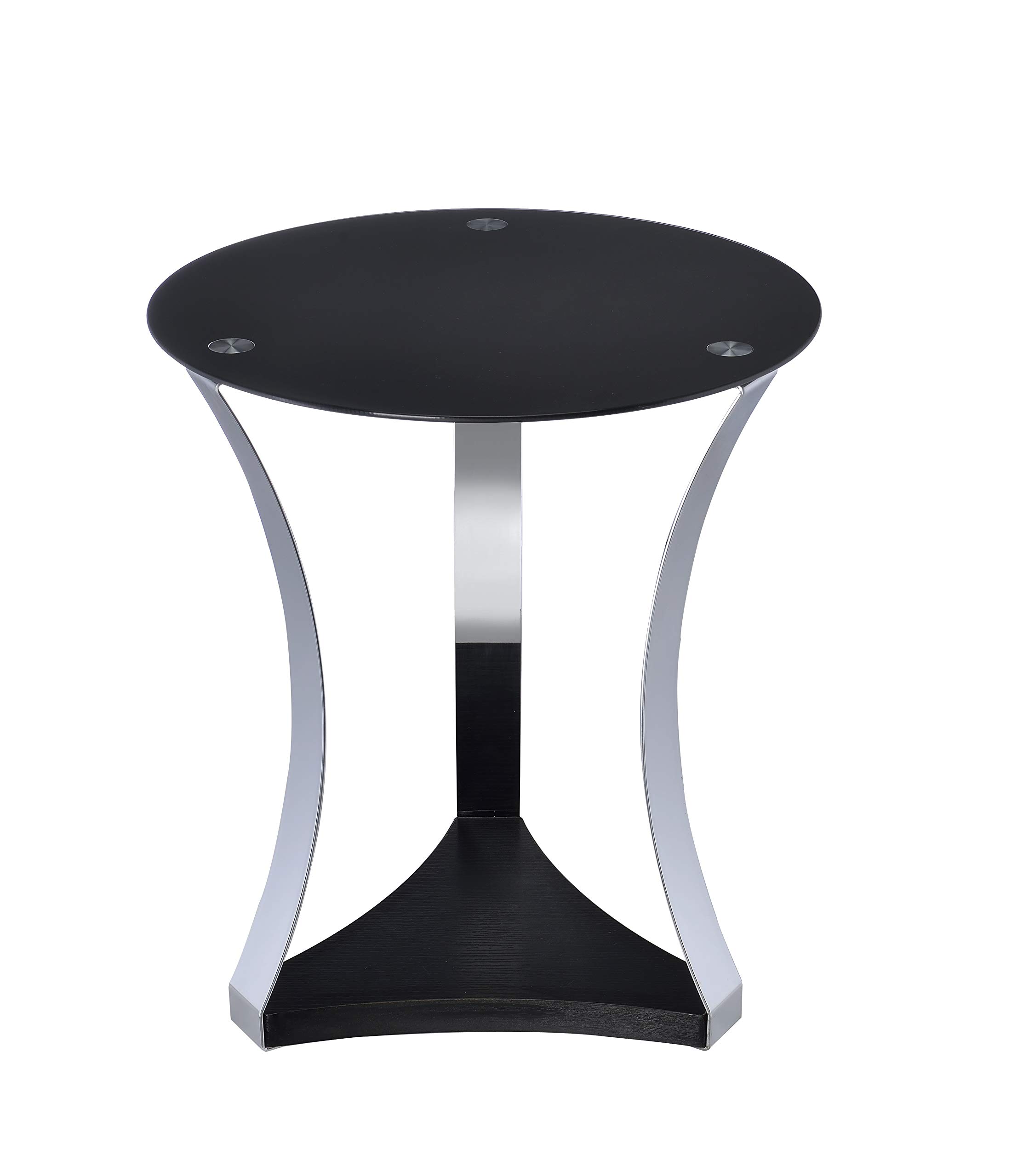 Acme Geiger Round Glass Top End Table in Black and Rose Gold