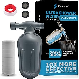SparkPod Ultra Shower Filter- Shower Head Water Filter & Cartridge- 150 Stage Equivalent, Removes Up to 95% of Chlorine, Heavy Metals for Soft Hair and Skin (Charcoal Grey)
