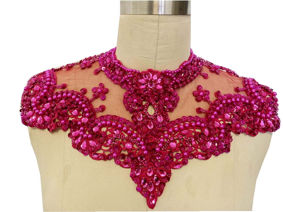 JHGCCL Cucire su Strass su Pizzo Applique Perline Paillettes Trim Patch per Vestito Vestiti Scollo 1pcs
