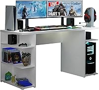 Vista 1 de Madesa Escritorio para computadora para juegos con 5 estantes, organización de cables y soporte para monitor grande, madera, 24 pulgadas