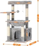 Heybly Cat Tree, Kitten Tower with Large Soft Cat Basket, Cat Condo with Spacious Cat Bed Cave with Hidden Space, Sisal-Covered Scratching Posts, Dangling Ball for Indoor Cats, Light Gray S HCT008SW