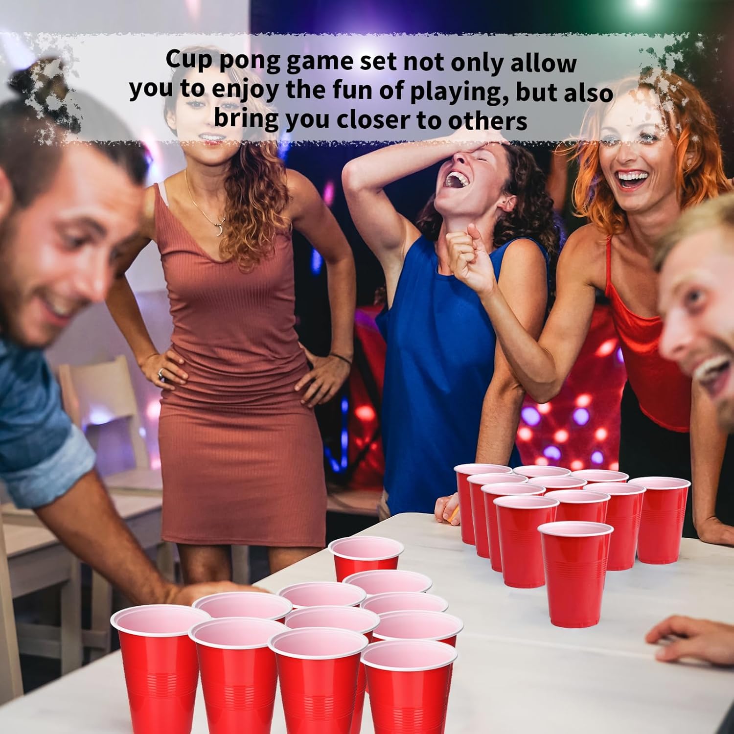 Cup Pong Game Set 22 Pcs 16 Oz Plastic Party Cups with 4 Pcs Ping Pong Balls for Christmas New Year Gift (Red)