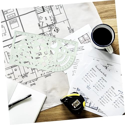 Miniatura 4 de Traje verde 6pcs Regla de dibujo matemático Traje verde Construcción Plantilla de medición Arquitectura Herramienta de medición Plantillas Dibujos