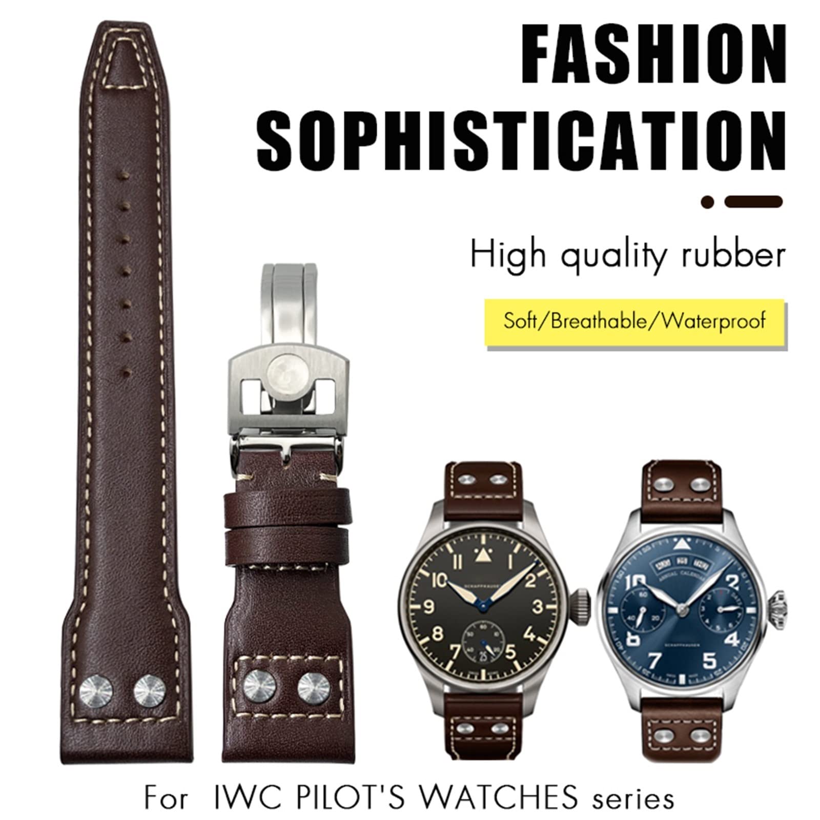 Cinturino in vera pelle con rivetti da 20 mm adatto per IWC Big Pilot TOP GUN Watch IW3777 cinturino in pelle di vitello, Gold Buckle, agata