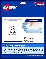 Vista 12 de Avery Etiquetas rectangulares impermeables duraderas, tecnología Sure Feed, 2.5 x 4 pulgadas, 75 en total, etiquetas impermeables resistentes al