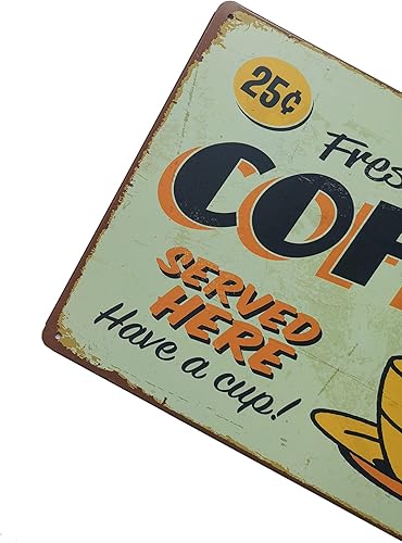Miniatura 2 de ERLOOD Letrero de metal con texto en inglés Fresh Brewed Coffee Served Here Have a Cup, decoración retro de metal, 12 x 8 pulgadas