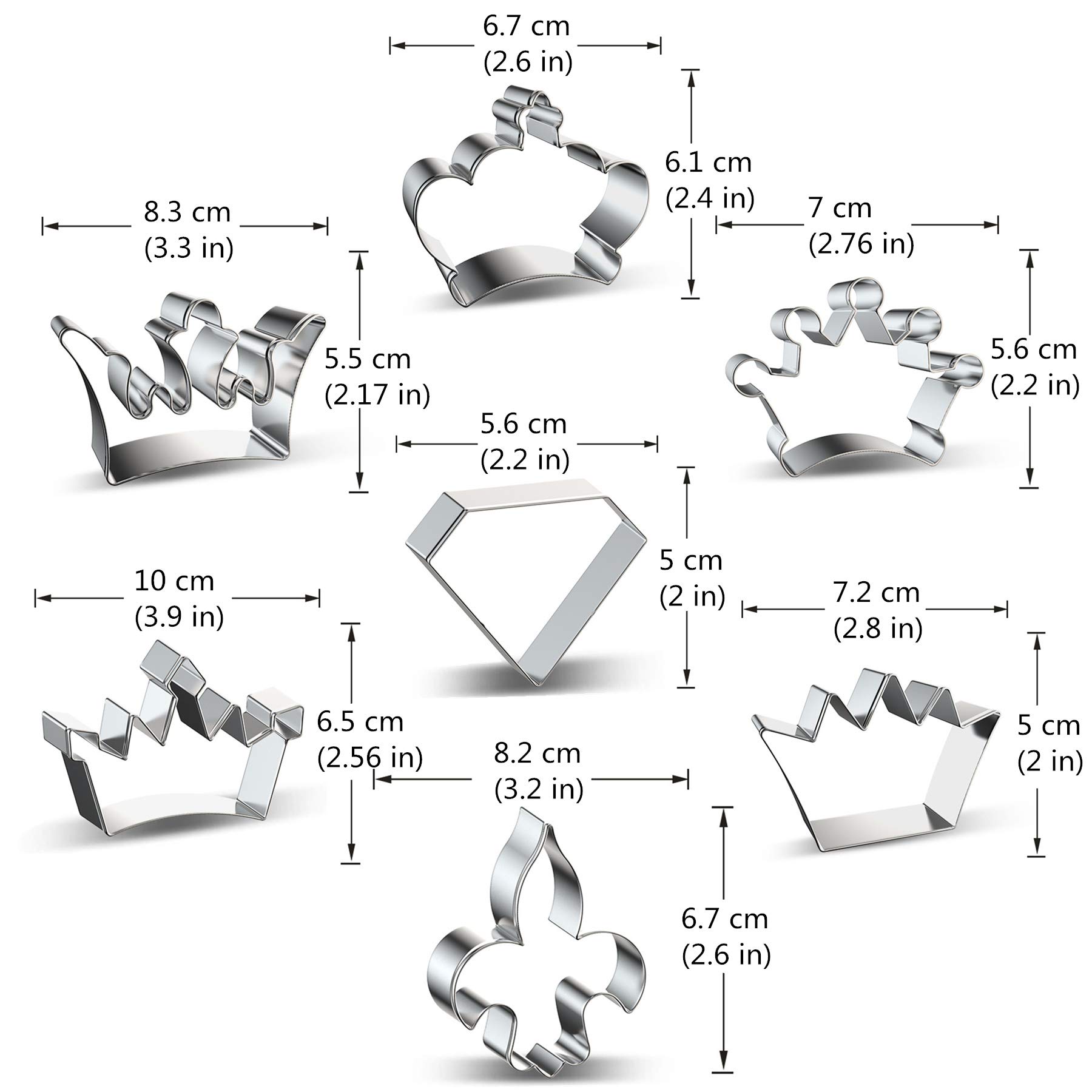 Crown - Juego de 7 cortadores de galletas de acero inoxidable de la serie Princess Crown Series Moldes para hornear fondant