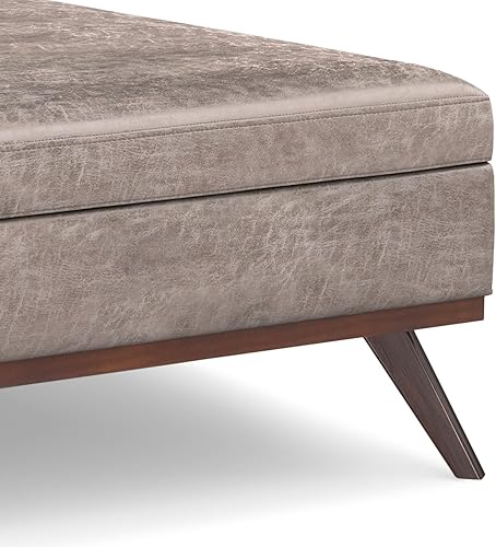 Miniatura 393 de SIMPLIHOME Owen - Bandeja rectangular moderna de mediados de siglo de 34 pulgadas de ancho, otomana pequeña para almacenamiento de mesa auxiliar, en