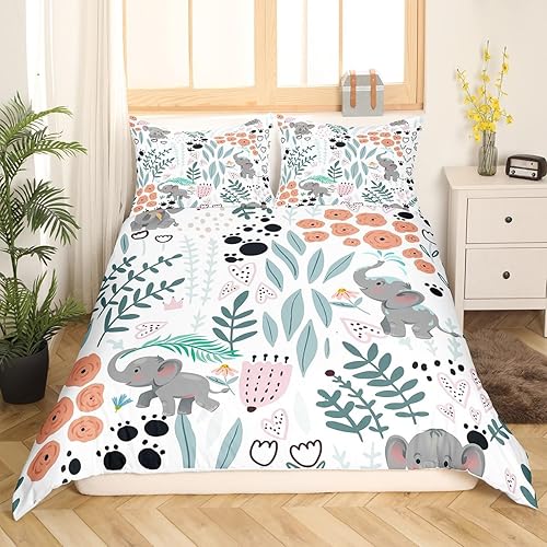 Miniatura 3 de Erosebridal Funda de edredón Kawaii de elefante, juego de ropa de cama de elefante de dibujos animados, funda de edredón tamaño matrimonial, funda