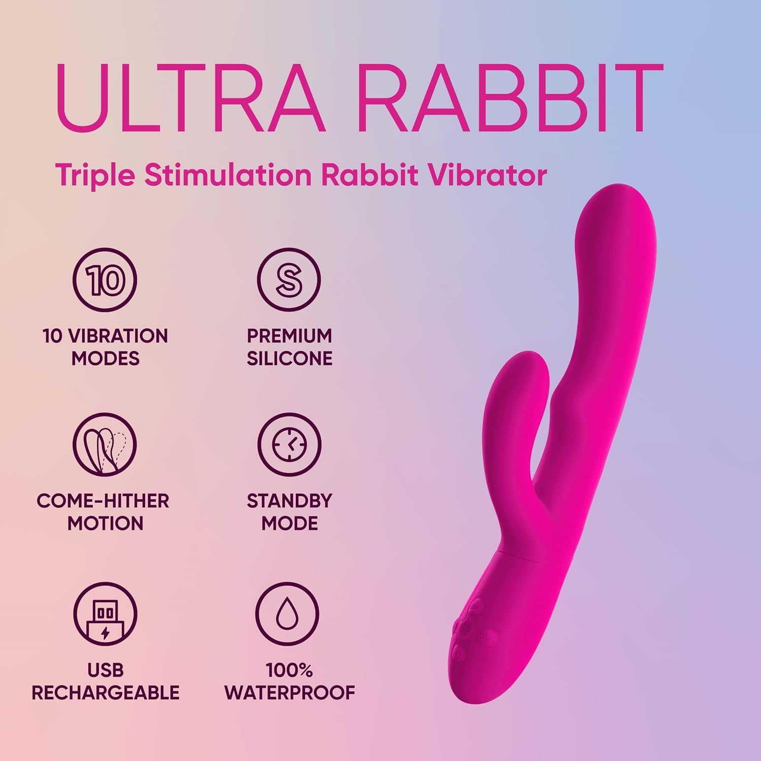 Femme Funn Ultra Rabbit Vibrator - G Spot Vibrator 7 Speeds & USB Rechargeable - Discreet Pink Dildo Toys for Women - Female Personal Massager