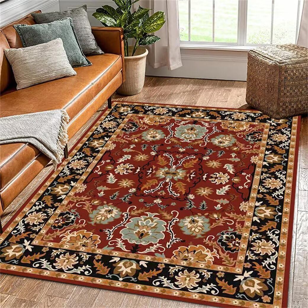 Tapis antidérapant floral 200x250cm résistant aux taches pour grand salon