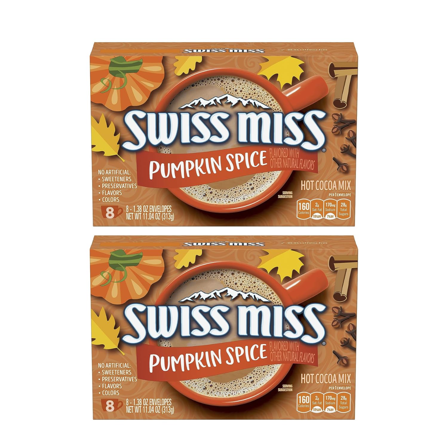 Swiss Miss Pumpkin Spice - ( 8 COUNT 1.38oz ) ( 2 PACK ) Best by 8/9/2025