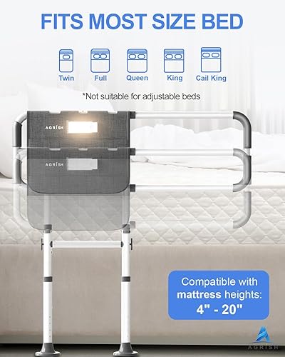 Miniatura 5 de Rieles de cama para adultos mayores, riel de asistencia de cama ajustable para personas mayores con luz de movimiento y bolsa de almacenamiento,