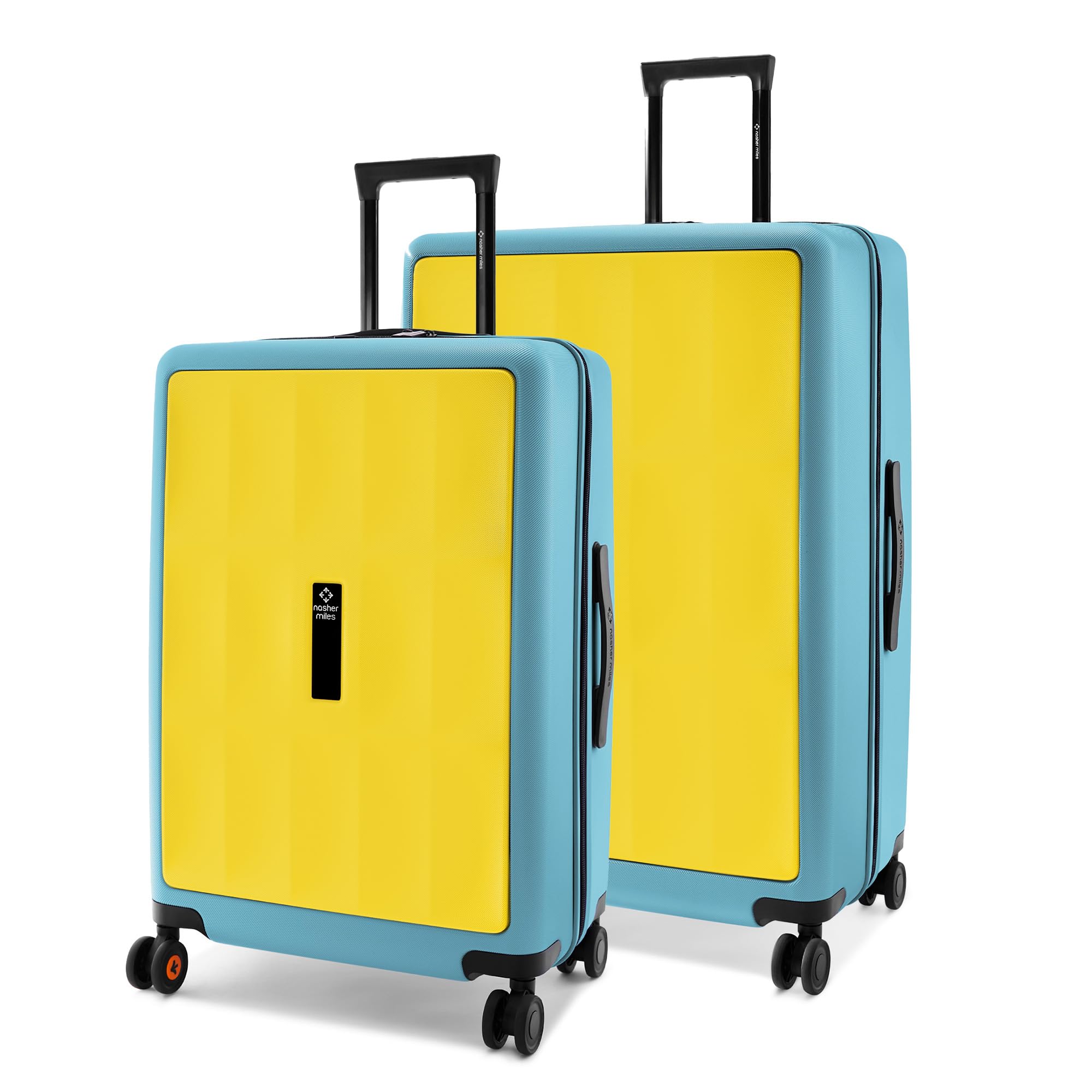 Zanzibar TSA Lock Hard-Sided Polycarbonate 8 Wheels Double Spinner Luggage Set of 2 Yellow Blue Trolley Bags (65 & 75 cm)| Suitcase,Small & Large
