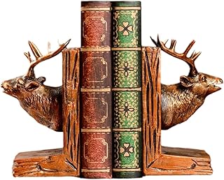 Sujetalibros de resina con diseño de ciervo para libros pesados, juego de 2 sujetalibros, color marrón, 2 kg, sujetalibros, decoración única de oficina