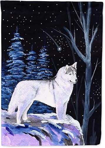 Caroline's Treasures SS8400GF Bandera de jardín de Husky Siberiano con Noche Estrellada Bandera Decorativa para Patio Exterior Jardín, Jardín,