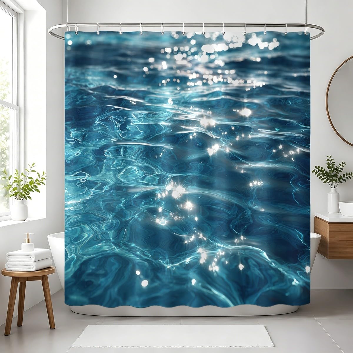 Generico Tenda Doccia 240x200 cm Blu Poliestere, per Bagno, Casa e Hotel