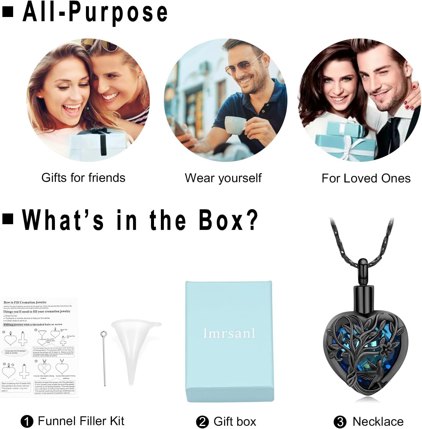 Imrsanl Tree of Life Cremation Jewelry for Ashes Crystal Heart Urn Necklace for Women Men Hummingbird Flower Memorial Pendant Ashes Holder Keepsake - Image 7