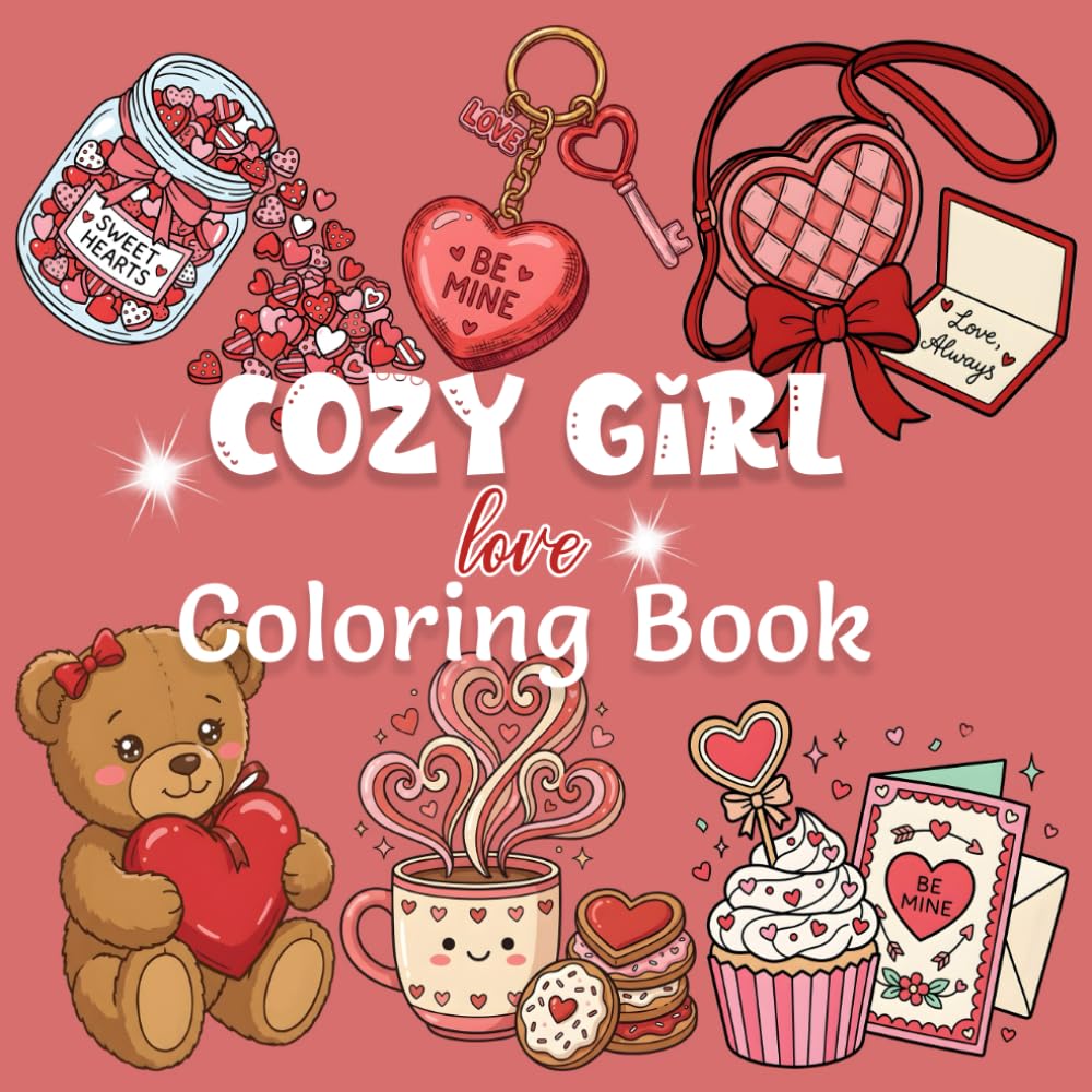Cozy Girl Love Coloring Book: Cute and Easy Valentine Stress Relief Coloring Book