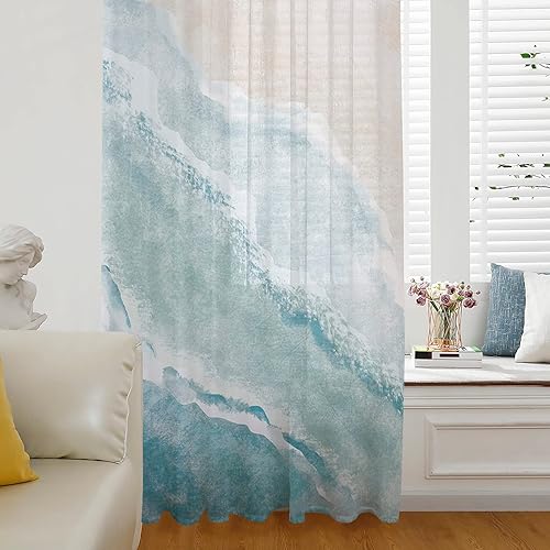 Cortinas traslúcidas de playa de 84 pulgadas de largo, panel de cortina traslúcida para sala de estar, cortinas de cocina con bolsillo para barra de