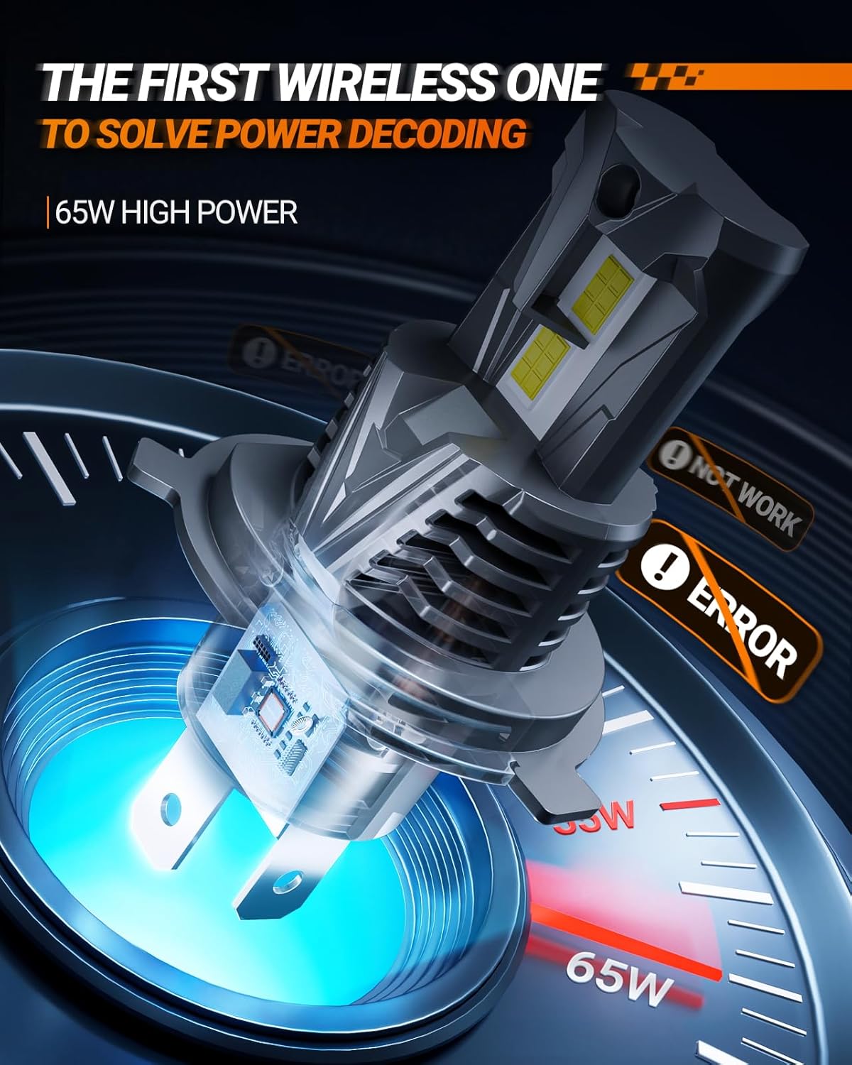 SEALIGHT Brightest H4/9003 Bulb 60000LM 130W, 2024 Version 60000Hrs Lifespan High Luminance H4 LED Fog Lights Non-polarity Cool White Plug and Play Powersports Accessory Lights, Pack of 2