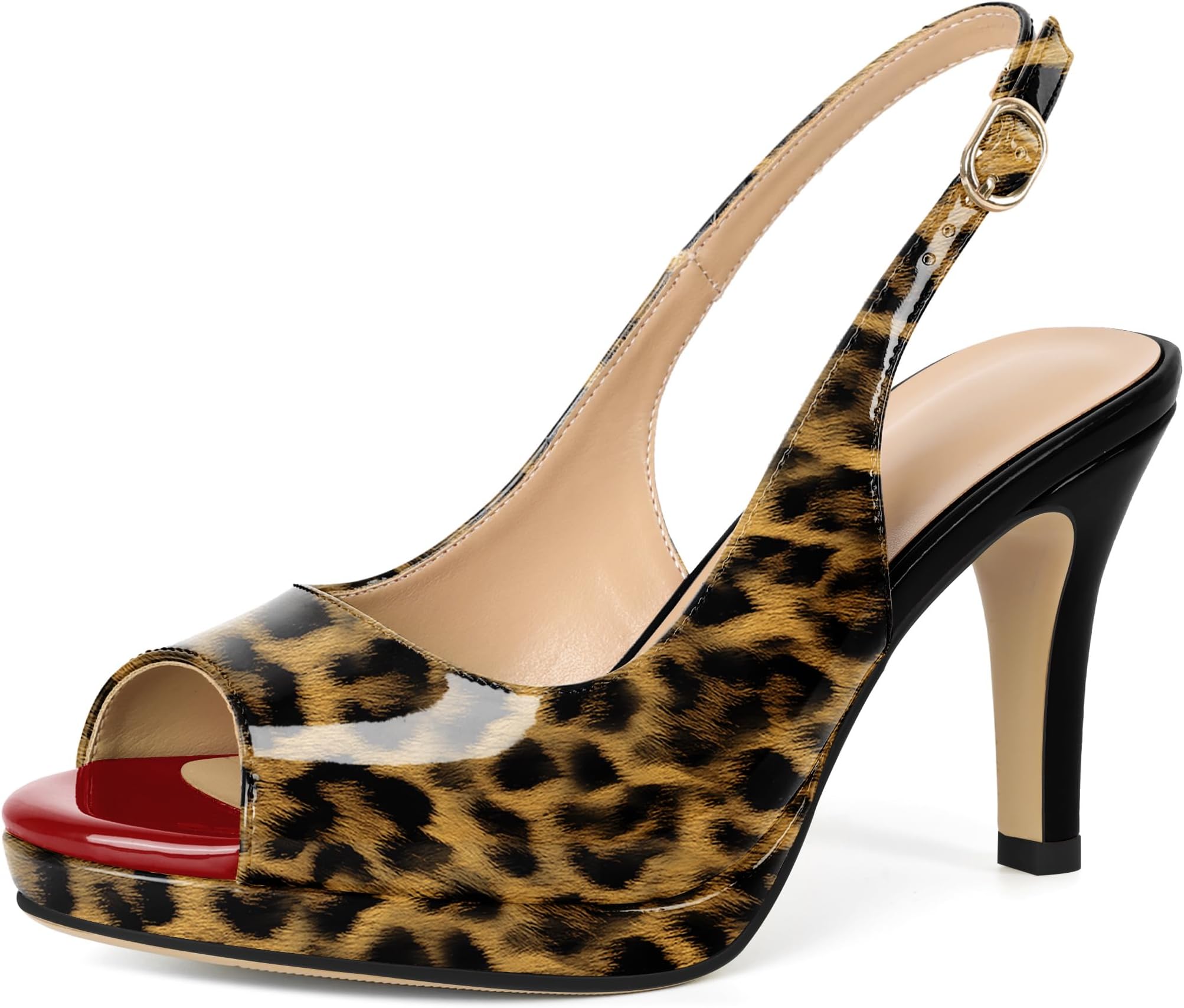 Women's Peep Toe Platform Slingback Heels 3.5 Inch High Heel Dress Shoes