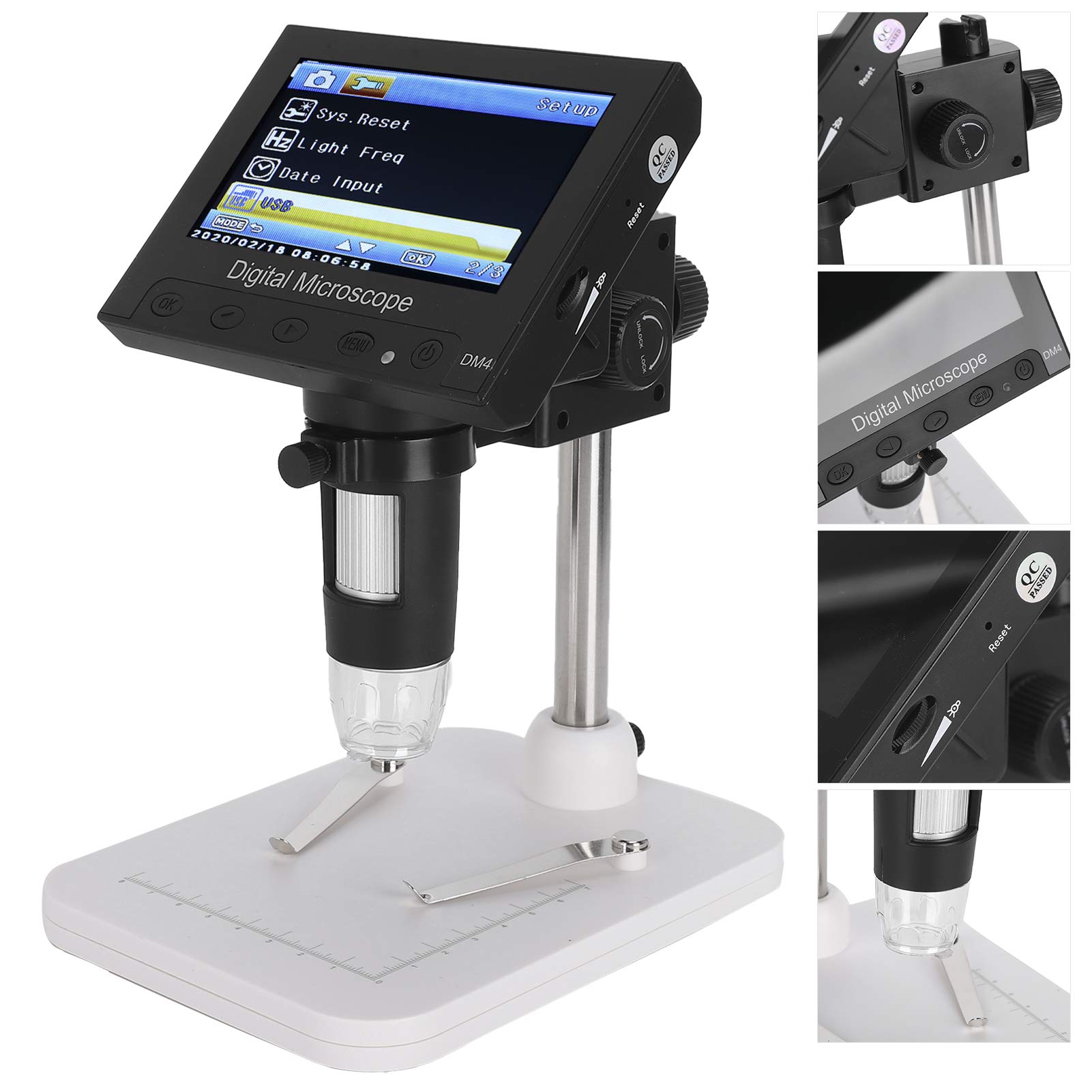 Dpofirs Digitalmikroskop, USB Mikroskop mit LED Beleuchtung, 5 Zoll LCD | 4,3-Zoll-LCD-Display, 1000 x 2,0 MP, elektronische USB-Lupe, tragbar, leicht, mit 8 dimmbaren LED-Leuchten, Teleskopstütze