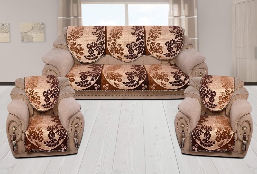 sofa set for living room by Innovative Edge (6 piece chennile sofa cover and chair cover set, -content -1 long back cover for 3 seater sofa, 1 long seat cover for 3 seater sofa, 2 back covers & 2 seat cover for single seat sofa)