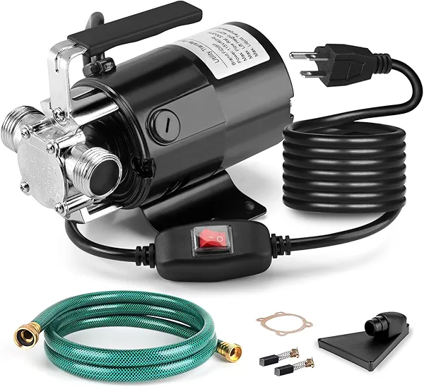 FIDISP Water Transfer Pump, 115V 1/10HP Electric Utility Pump with On/Off Switch 1 * 6ft Water Hoses Kit for Removing Water from Garden Pools Aquariums Hot Tub Draining 1/8’’ Low Suction