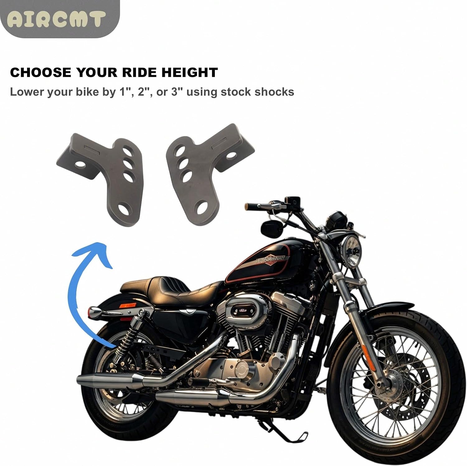 Adjustable Rear Lowering Kit for Harley Sportster XL883/XL1200 2000–2015, 1"/2"/3" Drop,Fits Standard,Custom,Hugger,Roadster,Nightster,Low,48,72(Black)