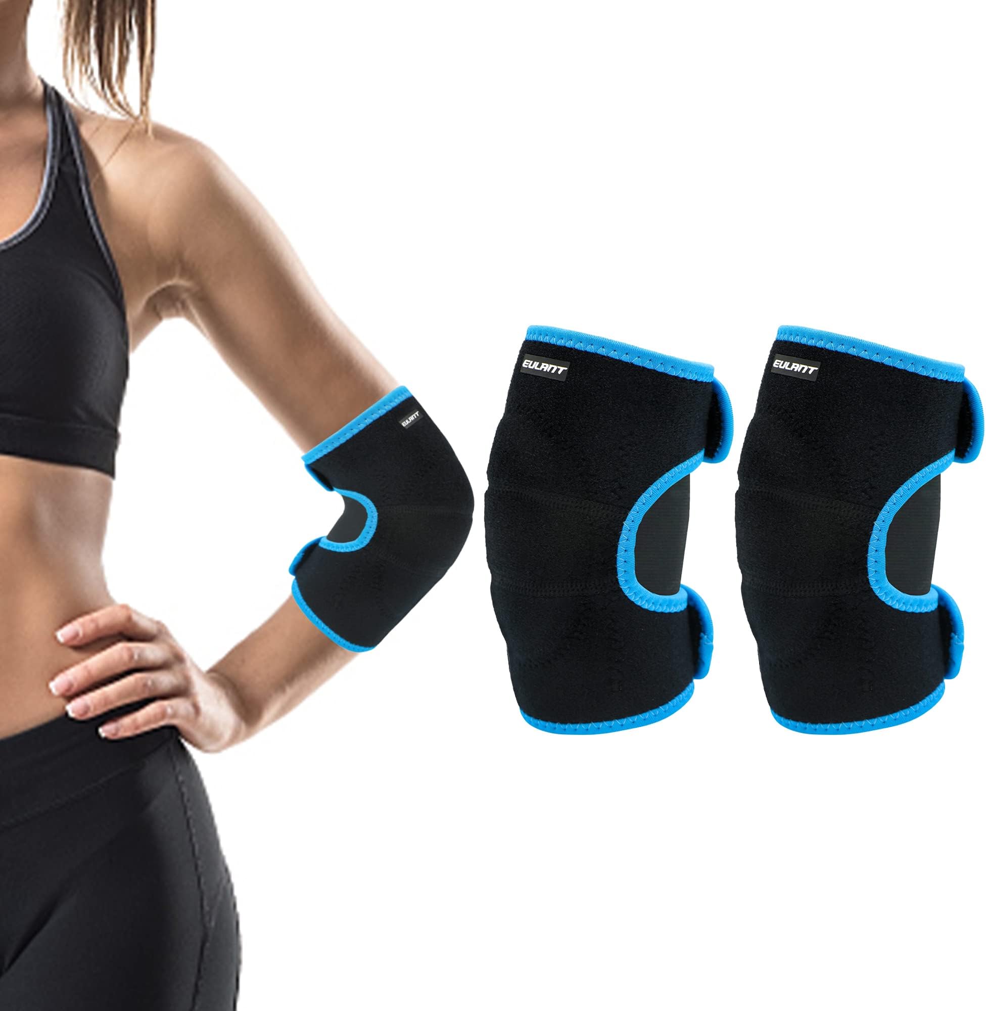 ONTYZZ Kids Elbow Pads Support Adjustable Children Elbow Brace Protector with SBR Pad Guard Wraps for Cycling Dancing Volleyball Crawling Black-blue/S