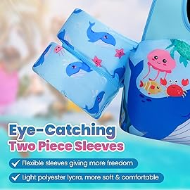 Heysplash Kids Swimming Vest, Toddler Floaties Fit 31-66 Lbs, Puddle Kids Jumper with Adjustable Strap, Swim Jacket Water Wing Arm Baby Float, Pool Sea Swimming Aid 2-7 Years, Big Blue Whale