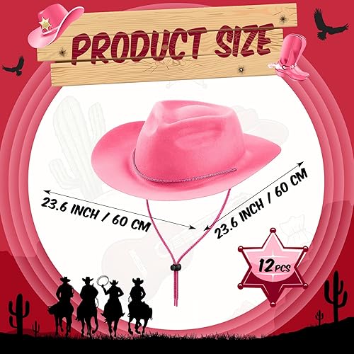 Miniatura 2 de Hicarer Juego de 12 sombreros de vaquero occidentales de fieltro de ala ancha, sombreros de fiesta de vaquera para hombres, mujeres, adultos, fiesta