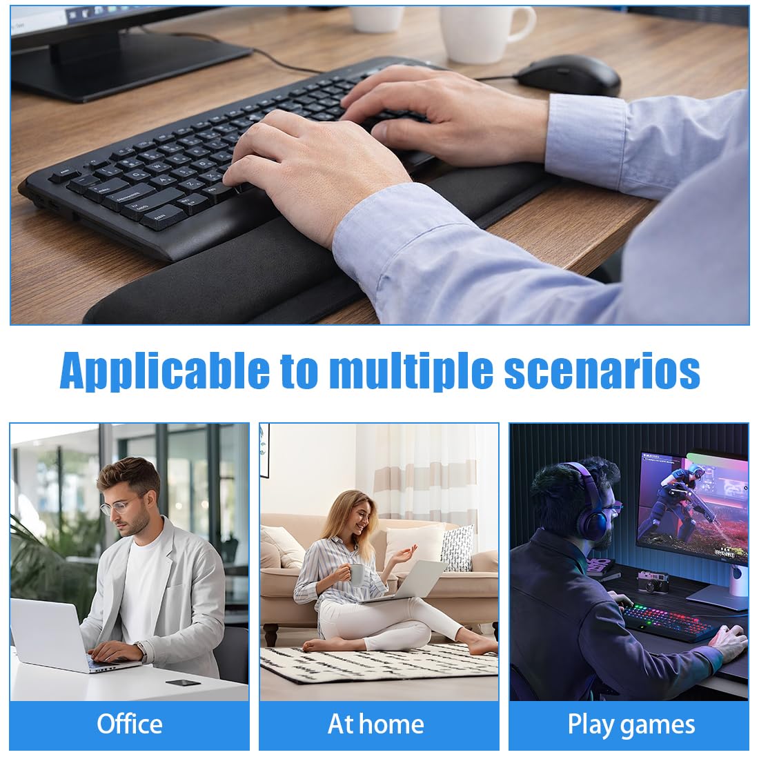 Ergonomic Wrist Rest with Anti-Slip for Keyboard and Numeric Keypad, Comfortable Typing Support