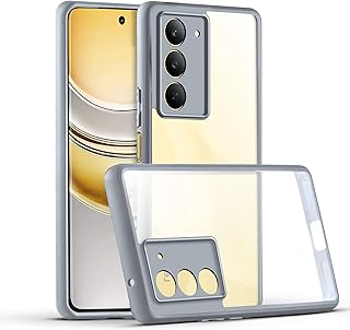 جراب حماية شفاف رفيع كامل مضاد للصدمات من الدرجة العسكرية ومضاد للاصفرار مع واقي عدسة كاميرا متوافق مع موبايل فيفو V30 لايت من دلع موبايلك (رمادي)