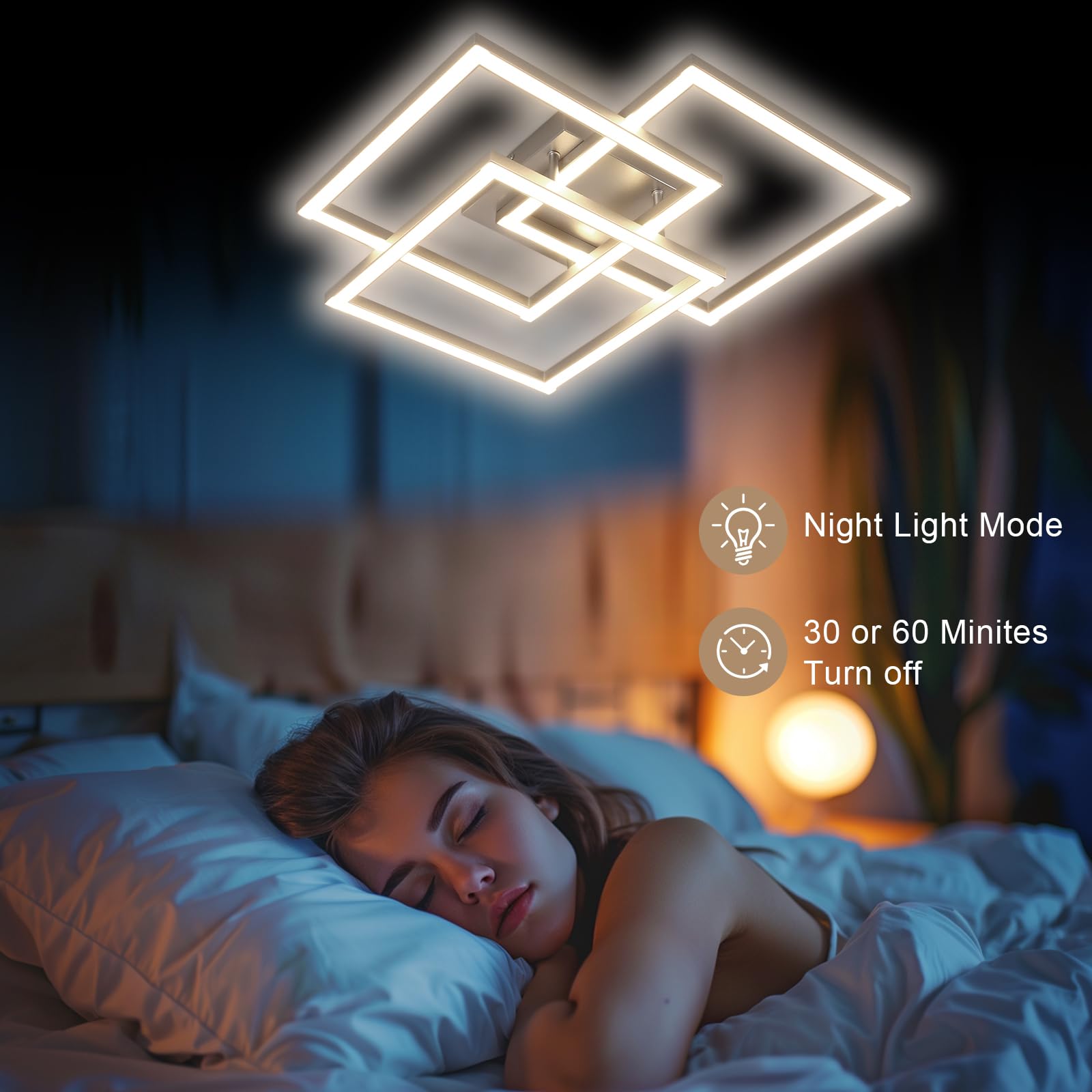 Lampadario LED Soffitto Dimmerabile, Plafoniera LED Soffitto con Telecomando 40W 5400LM, Moderno Lampada da ED Argenteo Quadrata 3000K-6500K per Soggiorno Camera da Letto Cucina, 62CM