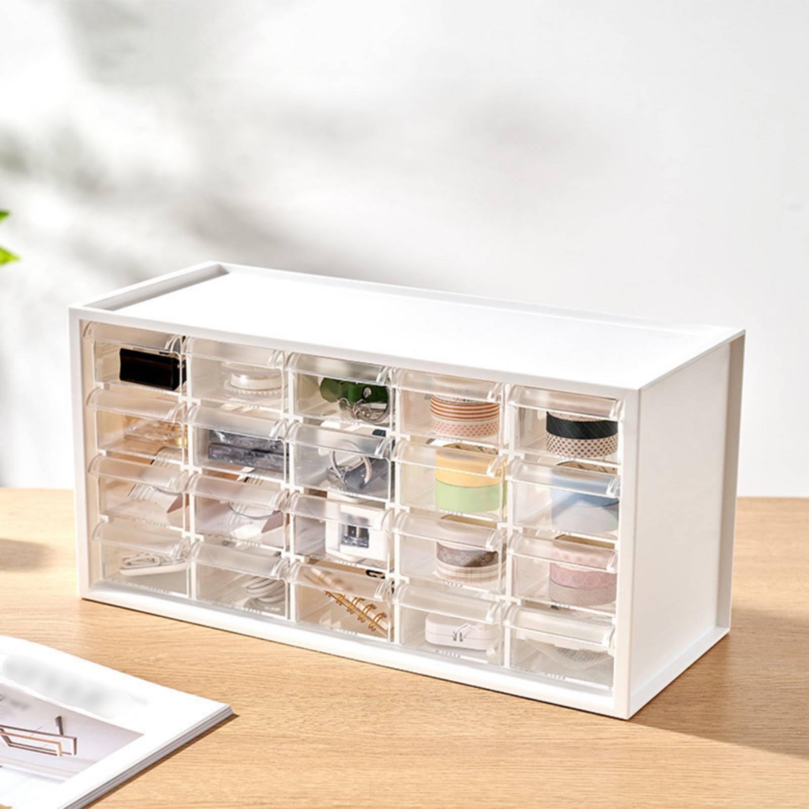 Scatola Portaoggetti a Cassetti Multifunzione Mini Cassettiera da Scrivania Multi-Scomparto Mobile Organizer da Scrivania per Ufficio, Studio, Bianco