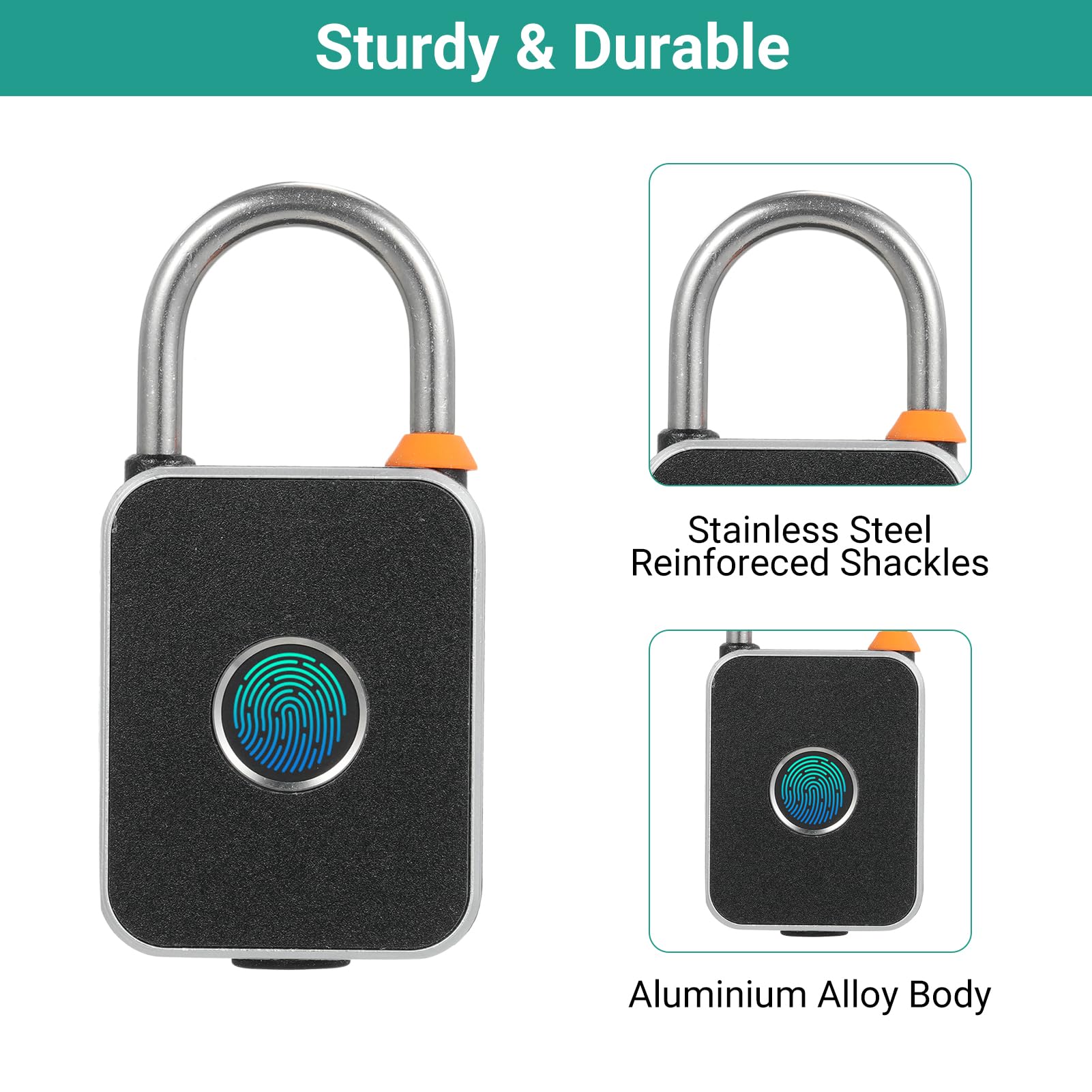 Candado con huella dactilar, desbloqueo biométrico sin llave, carga USB para gimnasio, bolsas de equipaje, mochilas, taquillas de valla (Huella digital y aplicación)