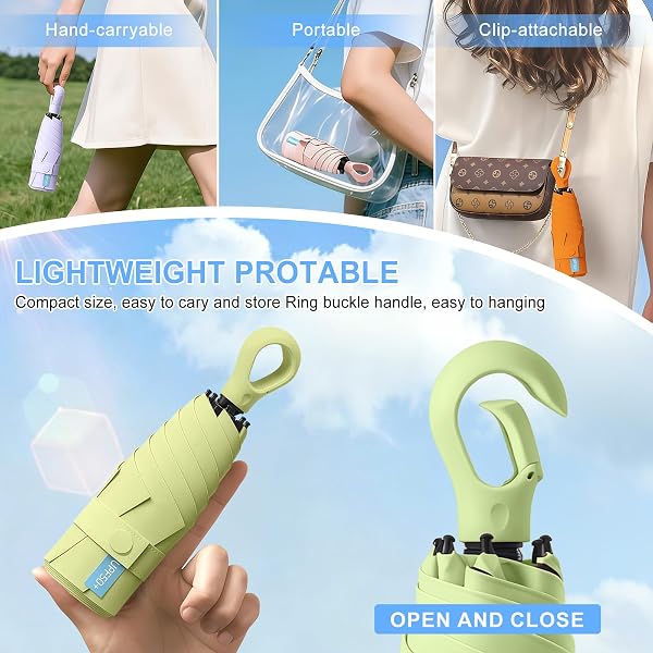 HCQC Parapluie Pliable Mini - Anti-UV, Compact et Léger pour Voyage - Parapluie de Poche Portable Homme Femme - Protection contre le Soleil et la Pluie Inklusive Kapsel-Etui - 4