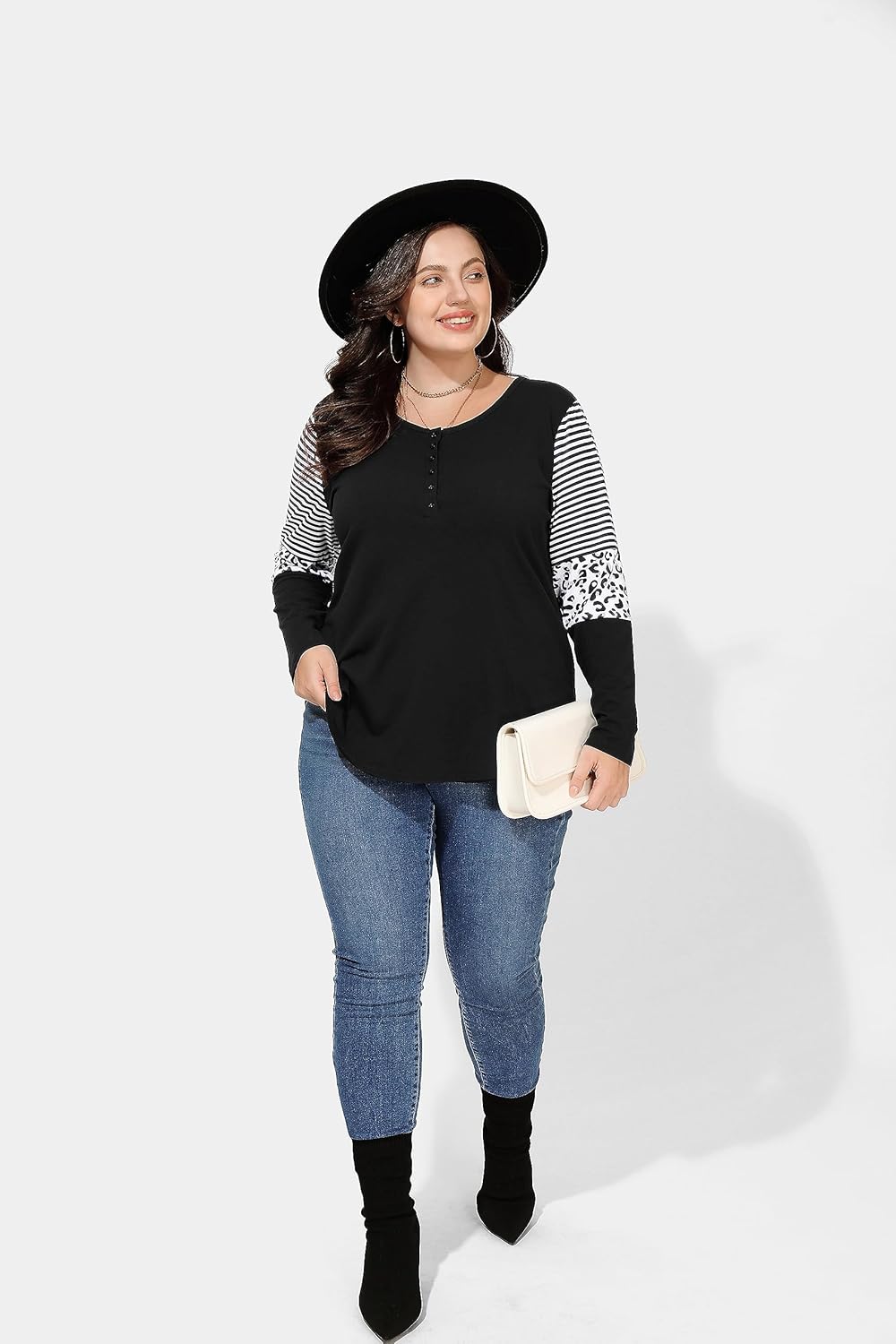 TIYOMI Plus Size Henley Shirts for Women Button Tops Raglan Pullover Fall Tunics XL-5XL - Image 4