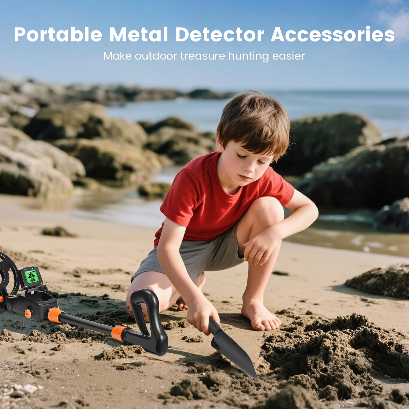 Detecteur de Metaux Enfants, Détecteur de Métaux Légers et étanches IP68 avec Écran LCD et Indication Sonore, Haute Précision pour Enfants avec Pelle pour la Recherche de Métaux