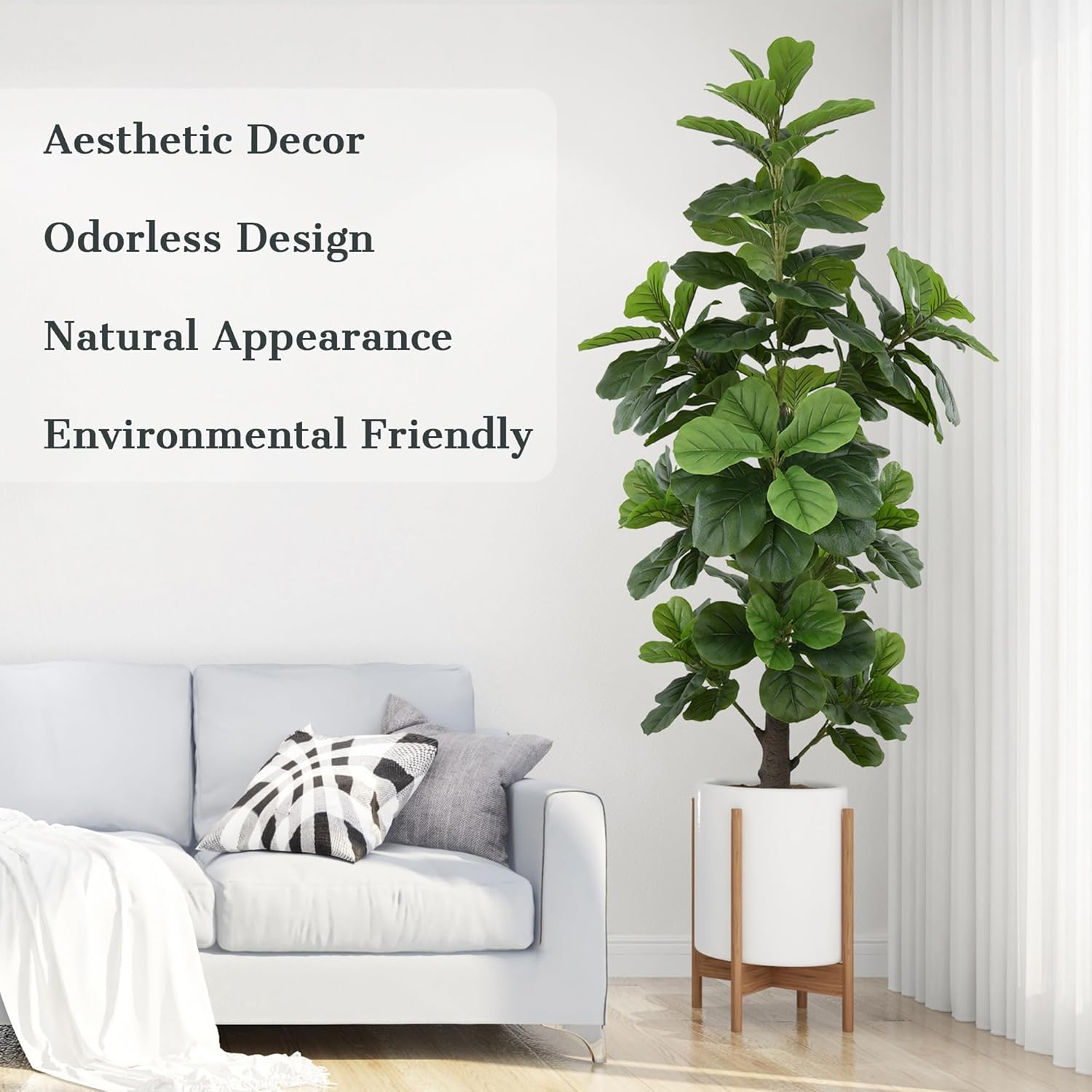 Artificial Fiddle Leaf Fig Tree 6ft - Tall Faux Ficus Lyrata Plant with Realistic Leaves and Large Trunk, 72" Fake Fig Tree in Pot for Home Living Room Office Porch Indoor Decor Perfect Housewarming - Image 5