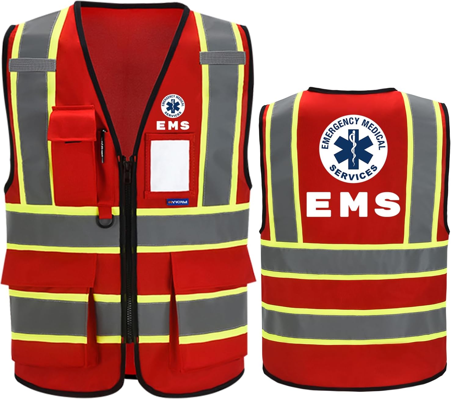 AYKRM Security Vest for Men Women 7 Pockets High Visibility Reflective Safety Vest Front Zipper Meets ANSI/ISEA