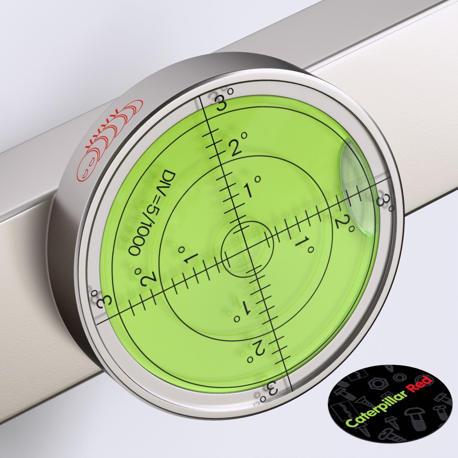 Magnetic Metal Large Spirit Bubble Level 60mm Diameter, (2 23/64 in), Surface Level - Metal Housing, Bulls Eye, Green/Silver