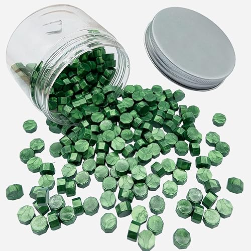 Miniatura 2 de 200 cuentas de sello de cera verde metálico, cuentas de sello de cera de Navidad verde pino a granel para invitaciones de boda, sello de cera de