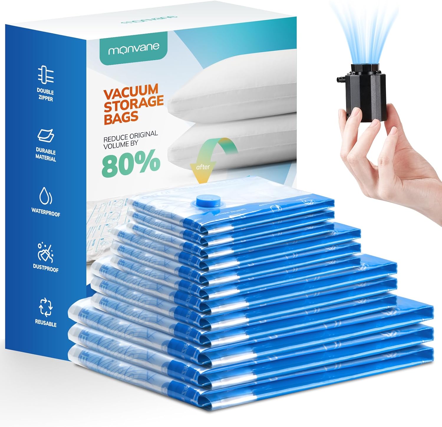 Vacuum Storage Bag Set with Cordless Electric Air Pump, 12 Pack(3x