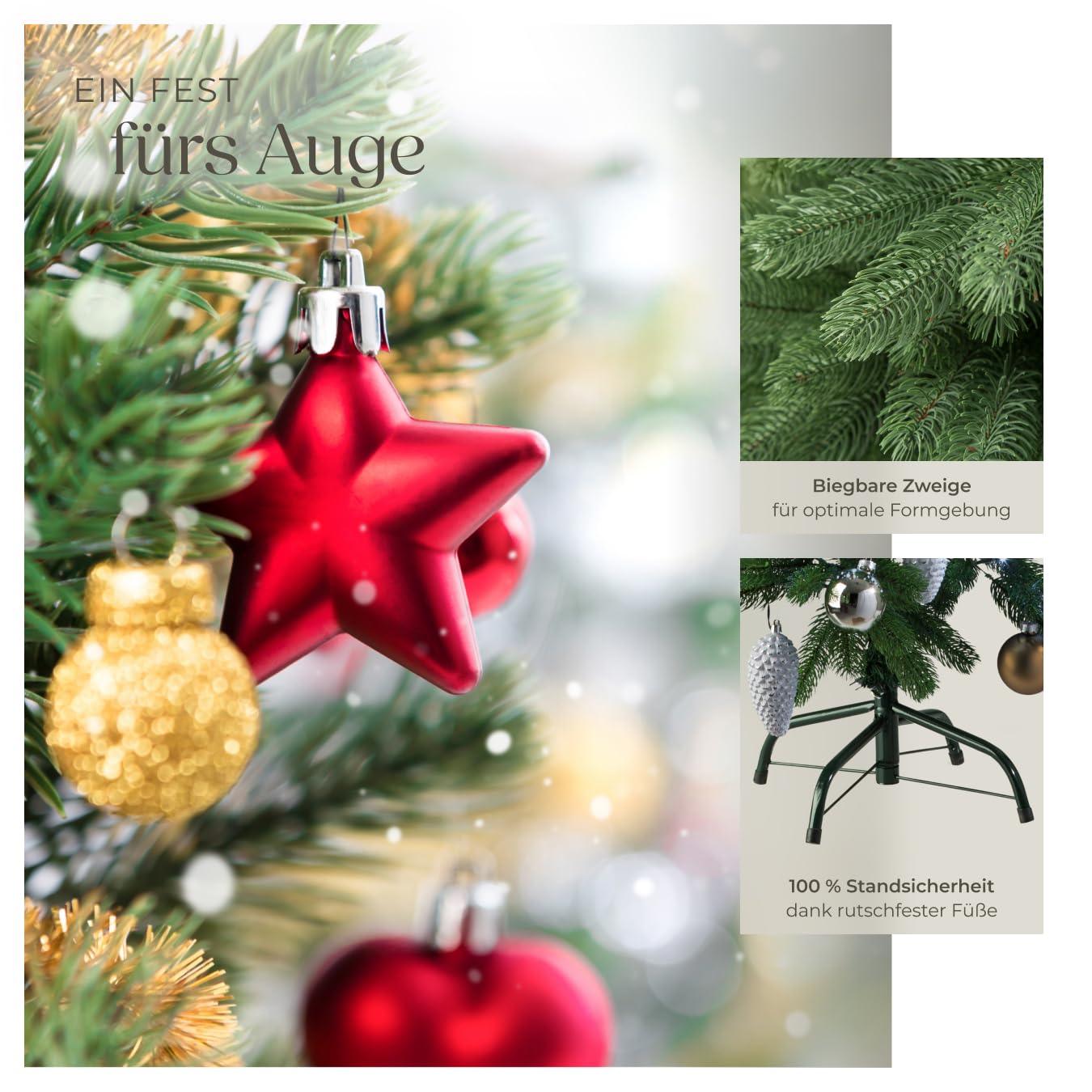 tectake Christbaum realistischer und naturgetreuer Weihnachtsbaum künstlich, Tannenbaum, Deko, Christmas Tree - Kunstbaum mit Ständer - 140 cm, 470 Spitzen und Spritzguss-Nadeln grün