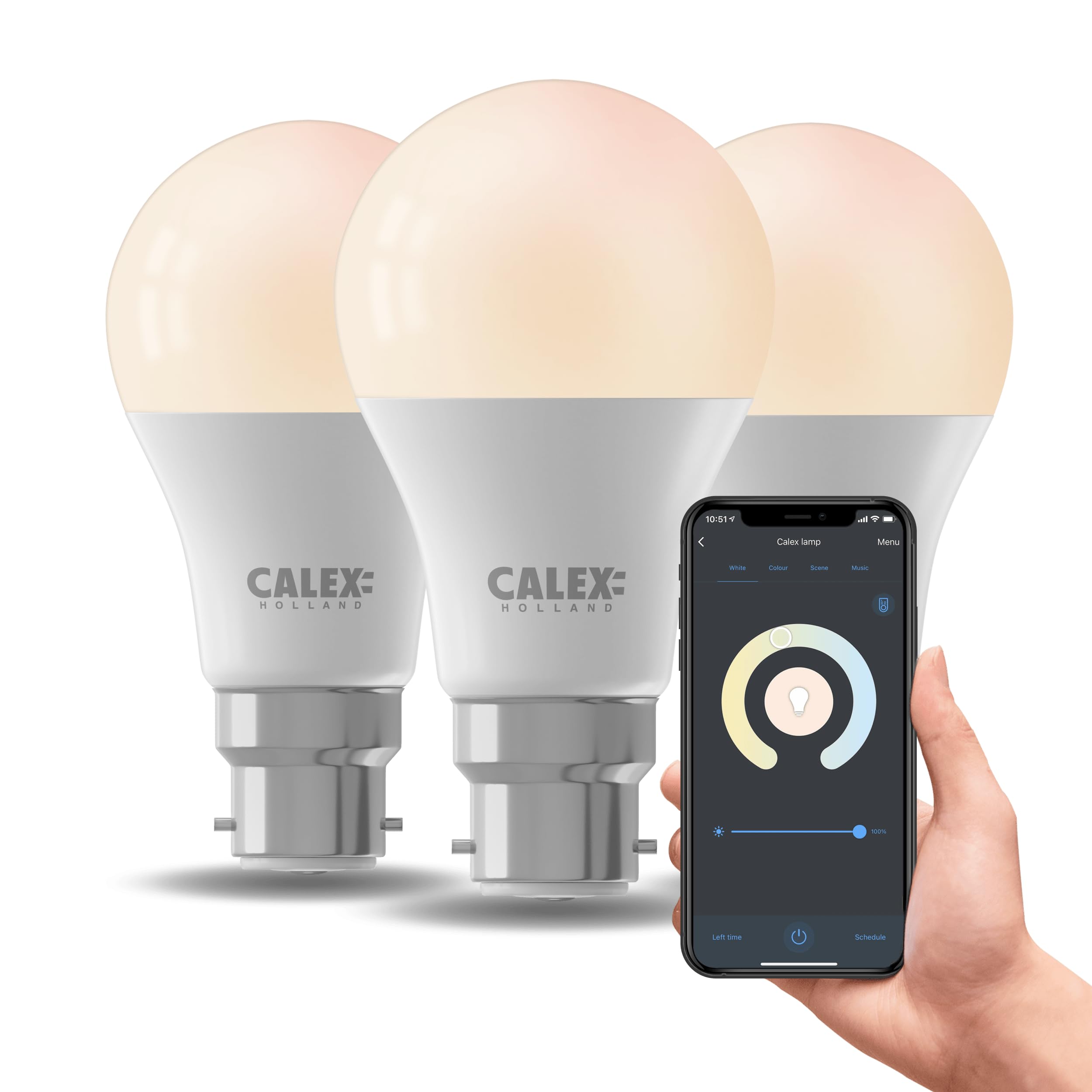 CALEX - Smart LED Bulb Bayonet B22, 3-Pack, WiFi LED A60 Bulb, Warm White Light, App and Works with Amazon Alexa and Google Home, 9.4W