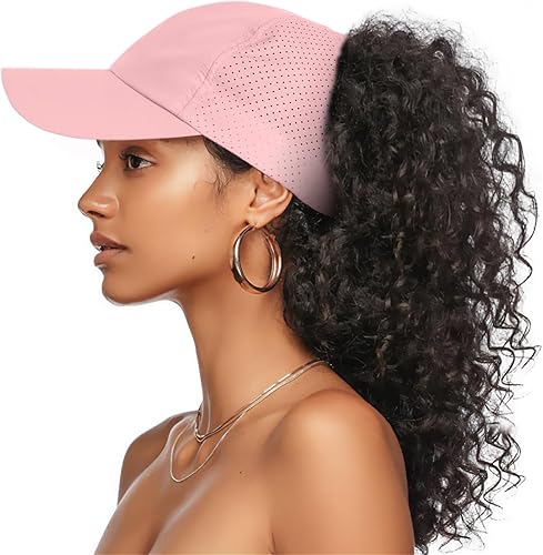 Miniatura 7 de Gorra de béisbol para mujer, con espalda descubierta, malla y pelo rizado, ajustable, gorra de camionero, de secado rápido